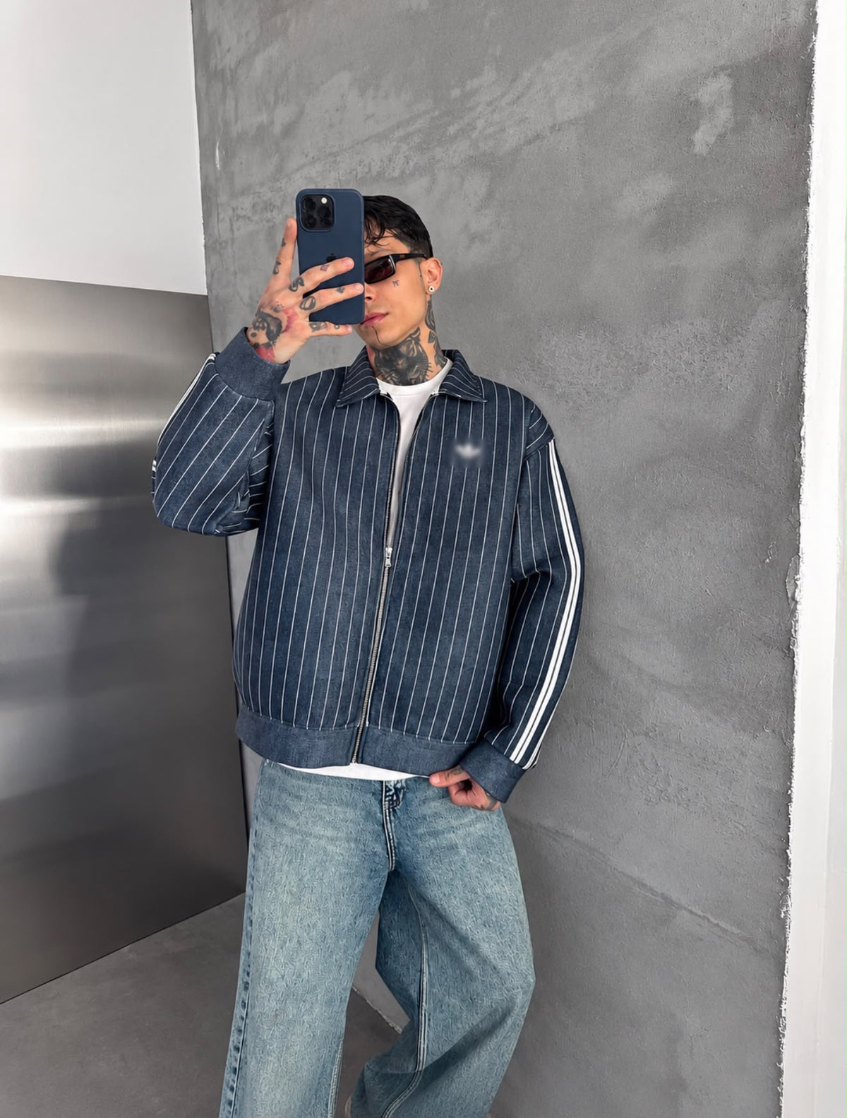 Lacivert ADDS Çizgili Ceket – Diddy Studios oversize ceket (detay 3)