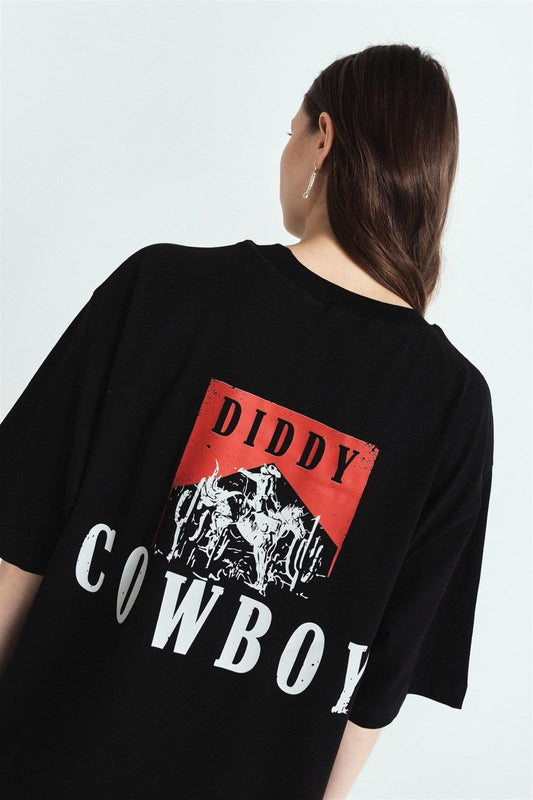 Dıddy Cowboy Baskılı Premium Oversize Tshırt – Diddy Studios oversize t-shirt (detay 2)