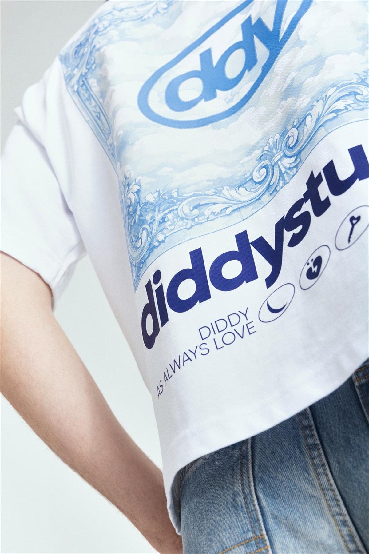 Vintage Blue Mood Premium Baskı Oversize Tshırt – Diddy Studios oversize t-shirt (detay 5)