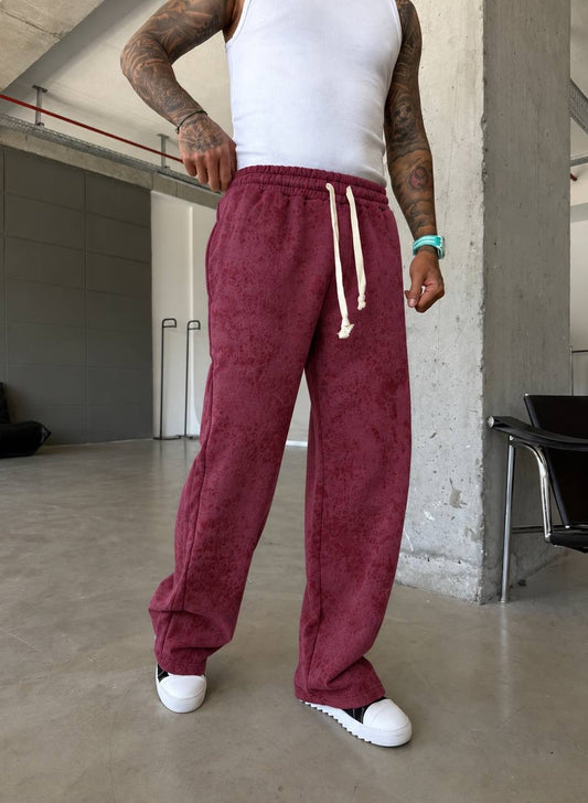 Yıkama Detaylı Bordo Eşofman – Diddy Studios oversize eşofman altı (detay 2)