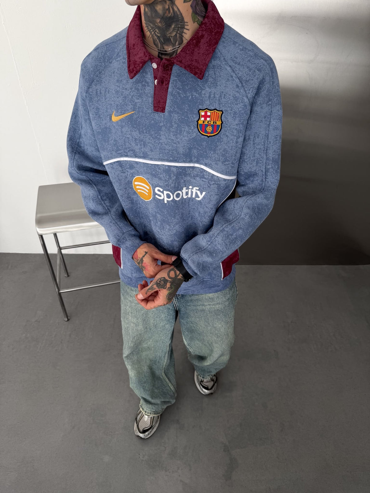 Yıkamalı Mavi Barça Sweat – Diddy Studios oversize sweatshirt (detay 3)