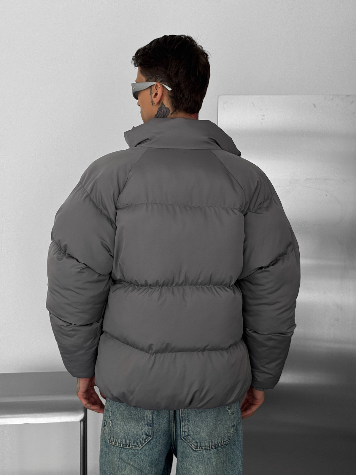 NK Dolgun Gri Şişme Mont – Diddy Studios oversize mont (detay 4)