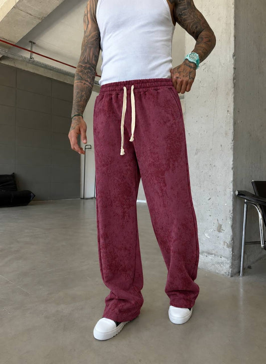 Yıkama Detaylı Bordo Eşofman – Diddy Studios oversize eşofman altı