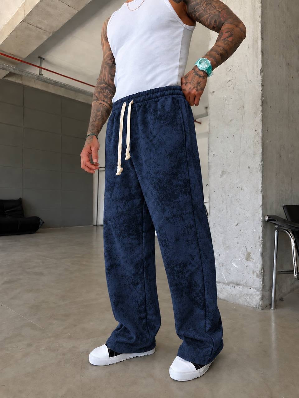 Yıkama Detaylı Lacivert Eşofman – Diddy Studios oversize eşofman altı (detay 3)