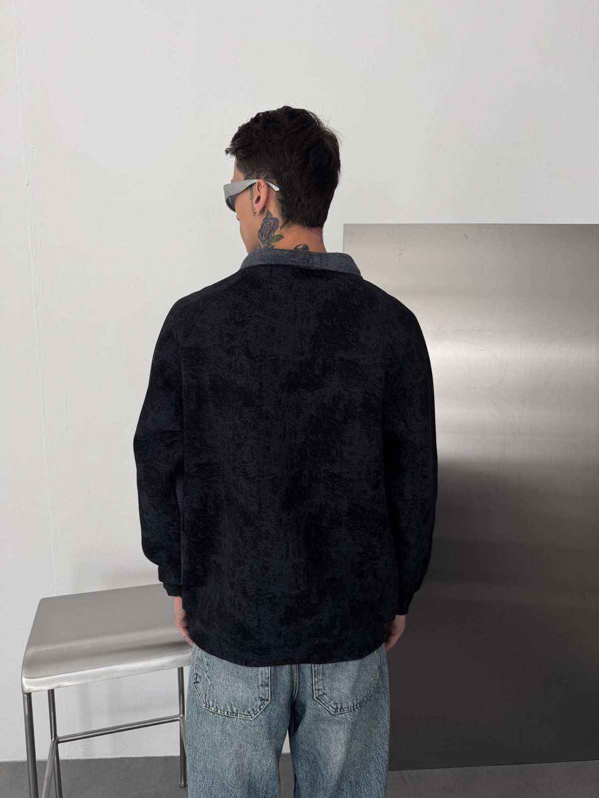 Yıkamalı Siyah Real Sweat – Diddy Studios oversize sweatshirt (detay 3)
