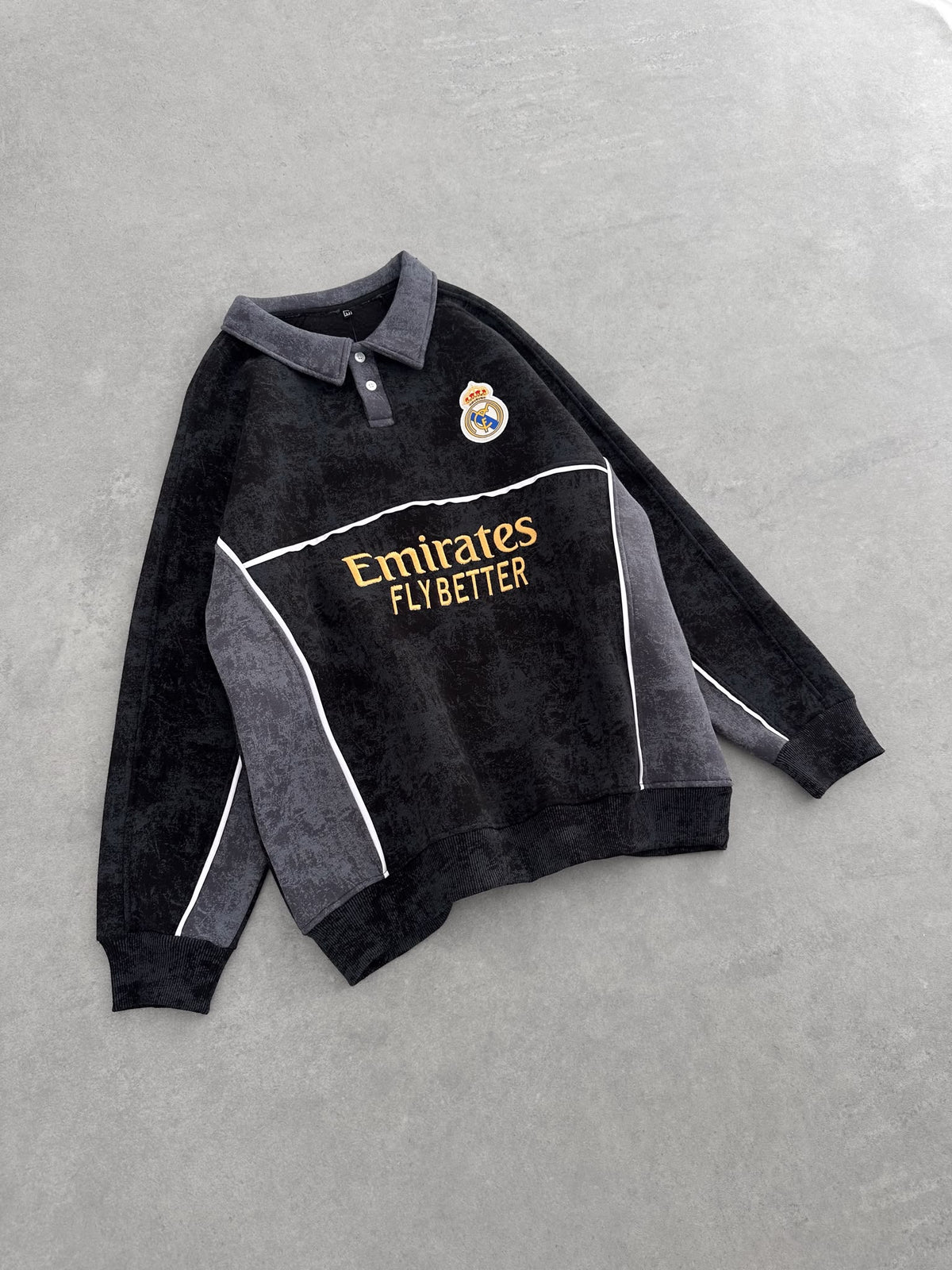 Yıkamalı Siyah Real Sweat – Diddy Studios oversize sweatshirt (detay 2)