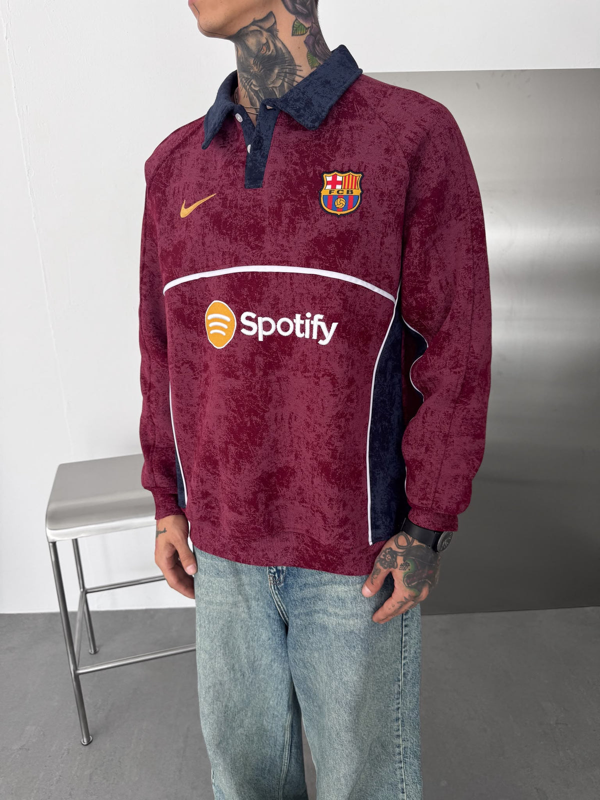 Yıkamalı Bordo Barça Sweat – Diddy Studios oversize sweatshirt (detay 3)