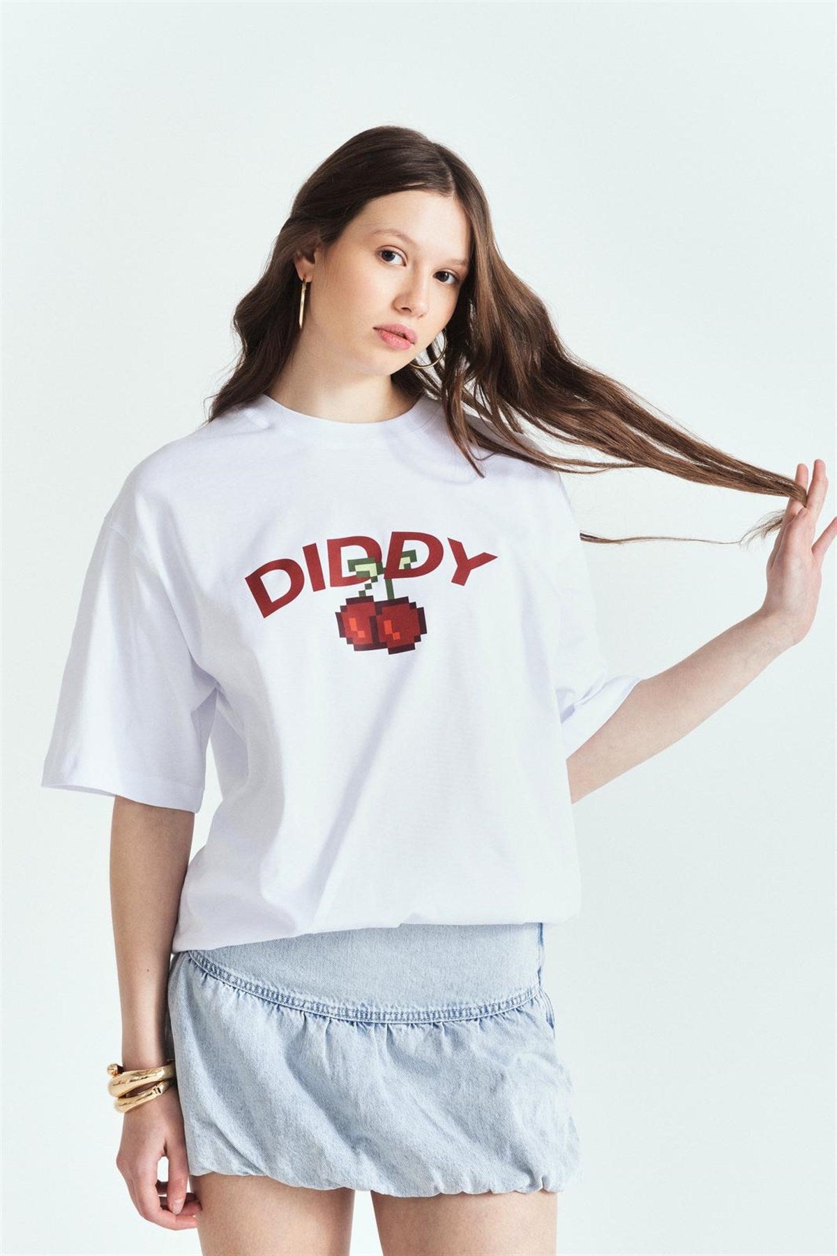 Dıddy Cherry Baskılı Premium Oversize Tshırt – Diddy Studios oversize t-shirt (detay 3)