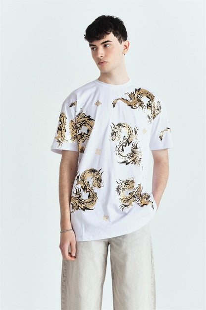 Dragon Parlak Premium Baskılı Oversize T-Shirt Beyaz – Diddy Studios oversize t-shirt