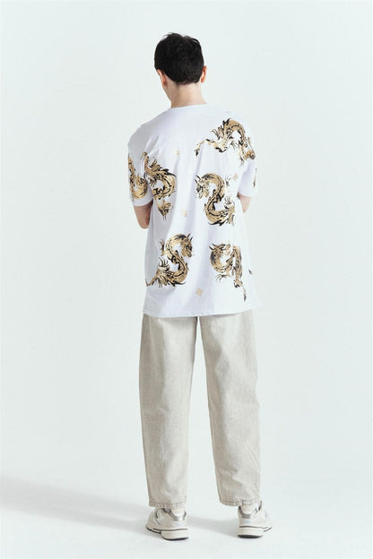 Dragon Parlak Premium Baskılı Oversize T-Shirt Beyaz – Diddy Studios oversize t-shirt (detay 3)