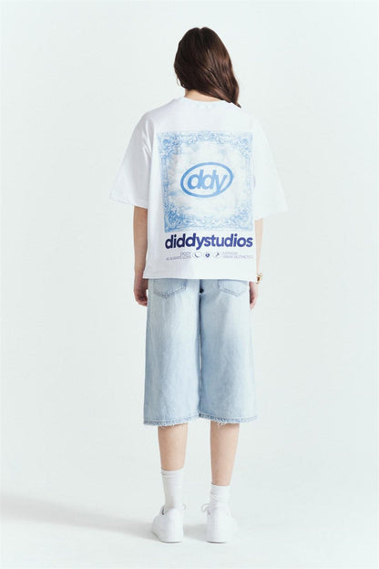 Vintage Blue Mood Premium Baskı Oversize Tshırt – Diddy Studios oversize t-shirt (detay 3)