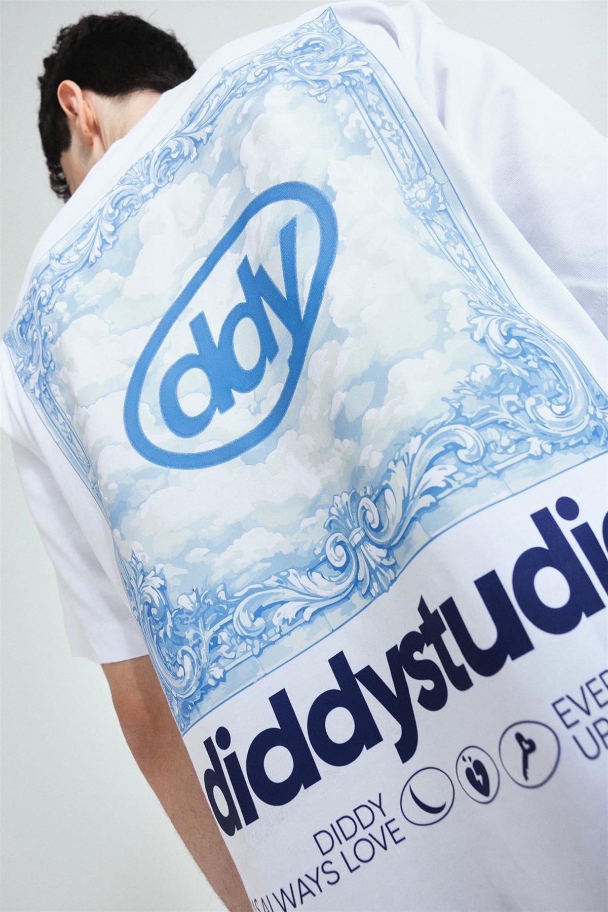 Vintage Blue Mood Premium Baskı Oversize Tshırt – Diddy Studios oversize t-shirt (detay 2)